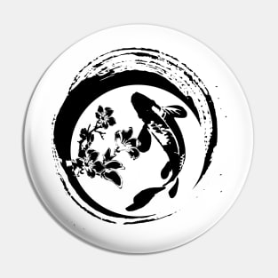 Koi fish an sakura flower in black and white background pattern Pin