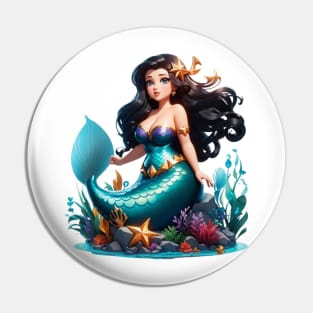 Raven haired Cute Little Plus Size Mermaid Pin