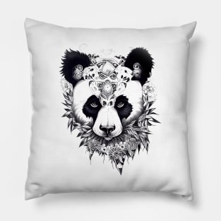 Panda Bear Wild Animal Nature Illustration Art Tattoo Pillow