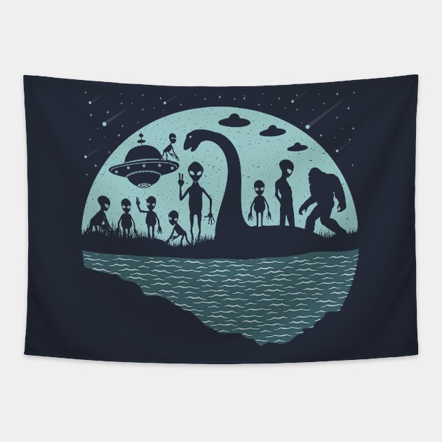 Bigfoot Loch Ness Monster And Aliens Tapestry by Tesszero