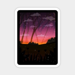 Fireflies in forest at night. Magnet