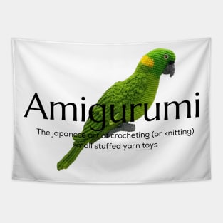 Amigurumi with Parrot and black lettering Tapestry