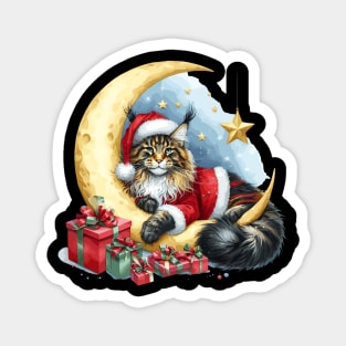 Maine Coon Cat On The Moon Christmas Magnet