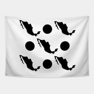 Retro Rockabilly Black Polka Dot and Mexico Outline Pattern on White Background Tapestry