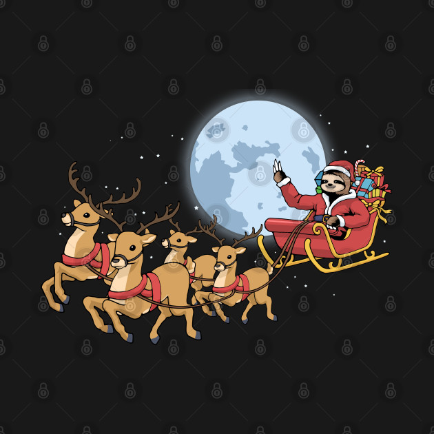 Disover Christmas Sloth Santa Claus Reindeer Sleigh - Christmas Sloth Gift - T-Shirt