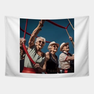 Pensioners as trapeze Artists Tapestry