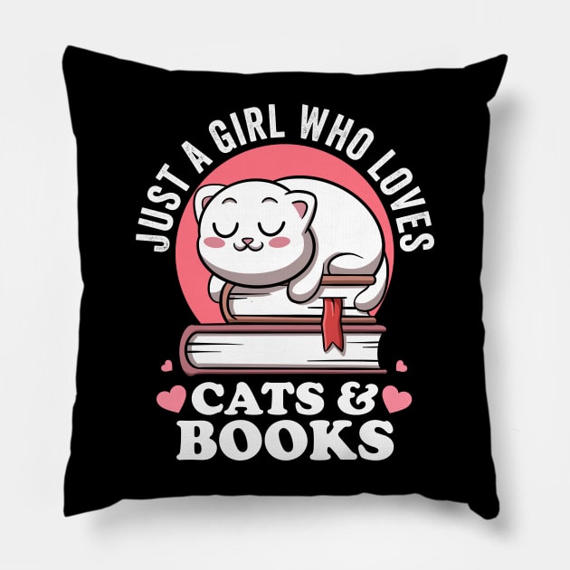 Just a Girl Who Loves Cats And Books Avid Reader Bookworm Pillow by MerchBeastStudio