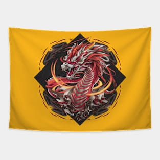 "Celestial Fire: Year of the Dragon Ukiyo-e" - Chinese Zodiac Dragon Tapestry