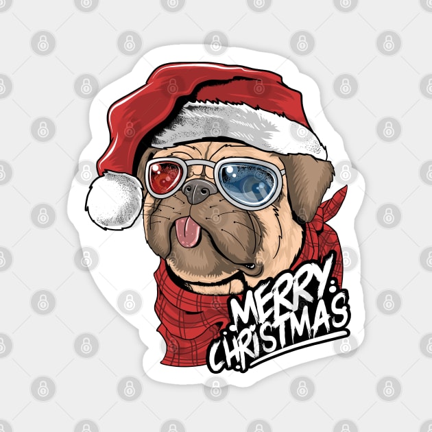 Pug dog with santa claus hat, merry christmas Magnet by stark.shop