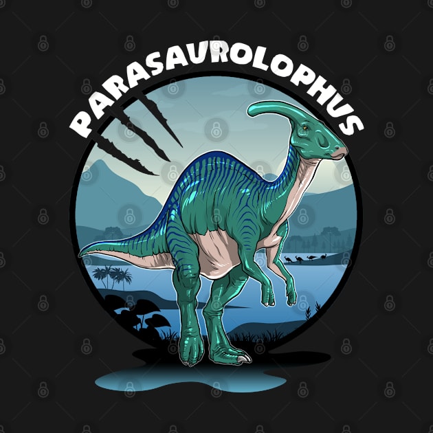 Parasaurolophus Dinosaur Design With Background by Terra Fossil Merch