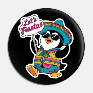 Cute Funny Penguin Let's Fiesta Kawaii Cinco de Mayo Party Pin