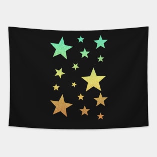 Teal Yellow Ombre Faux Glitter Stars Tapestry