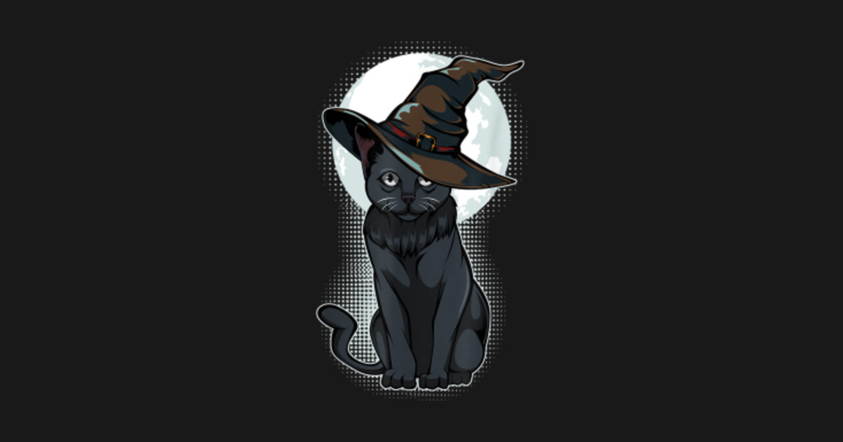 Halloween Scary Black Cat With Hat Moon Witchy Gift Idea - Cat Lady - T