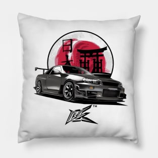 nissan gtr r34 race gray Pillow