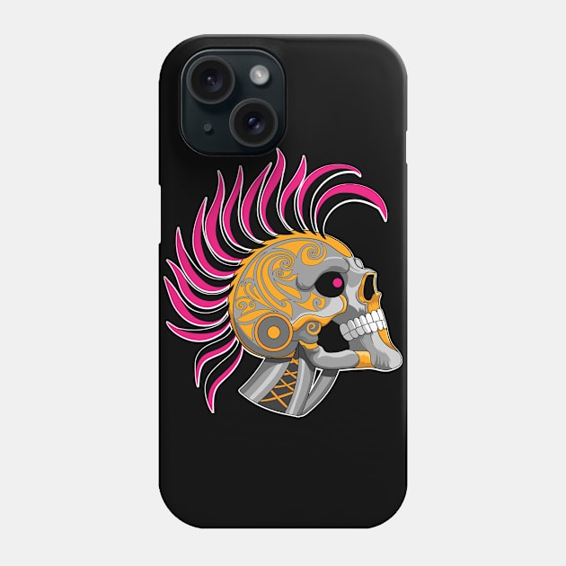 Tattooed Robot Skull with Pink Mohawk Phone Case by Designs by Darrin