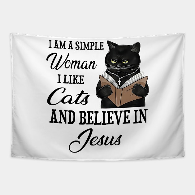 Black Cat I'm A Simple Woman I Like Cats And Believe In Jesus Tapestry by cyberpunk art