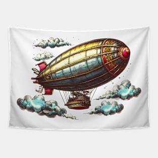 Fantasy Steampunk Flying Zepplin Tapestry