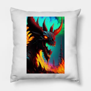 demon skull of a punk with a mohawk Pillow