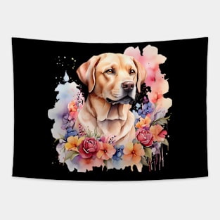 A labrador retriever decorated with beautiful watercolor flowers Tapestry