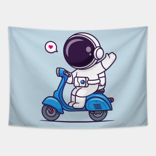 Cute Astronaut Waving Hand On Scooter Cartoon Tapestry