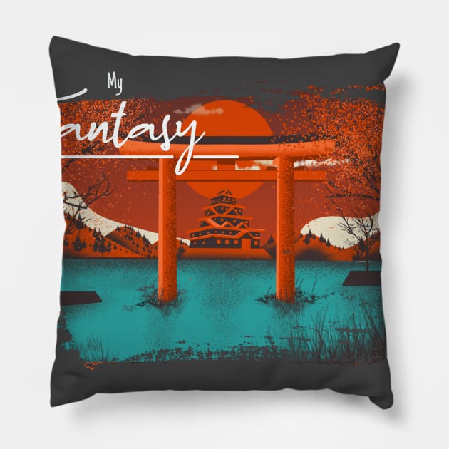 Japanese sunset in pacific ocean Pillow by Alsiqcreativeart