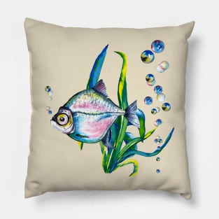 fish hand drawn blue Pillow