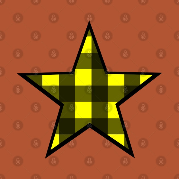 Yellow and Black Buffalo Plaid Star by bumblefuzzies