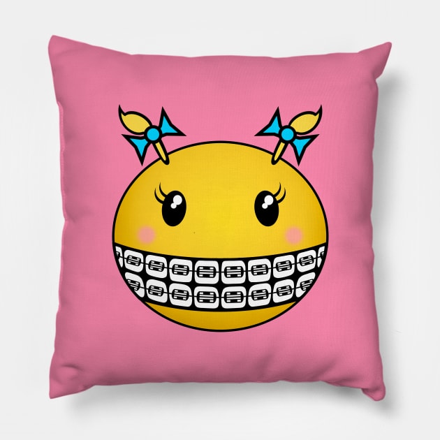 Girl Smiley - Blonde hair and braces Pillow by RawSunArt