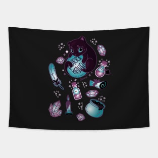 Purr meowgic black magic cat Tapestry