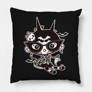 cute halloween whimsical cute girl illustration Pillow