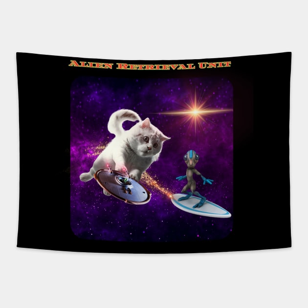 Cat Alien Retrieval Unit Tapestry by Spacetrap