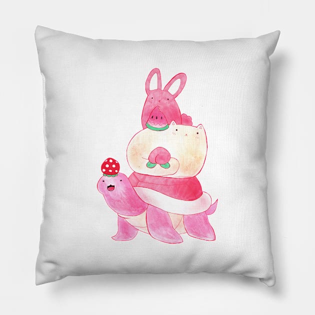 Fruit Turt Cat and Bun Stack Pillow by saradaboru