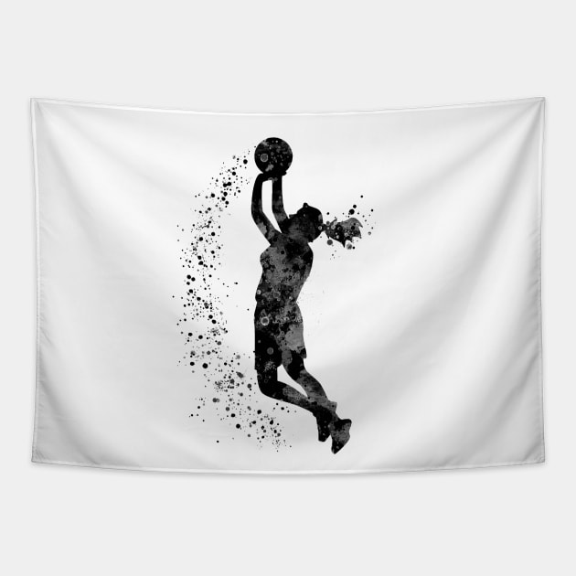 Basketball Girl Player Black and White Sports Gift Tapestry by LotusGifts