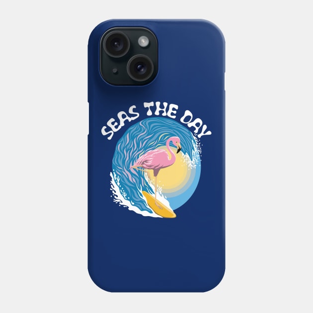 Seas The Day | Surfing Flamingo Phone Case by TMBTM