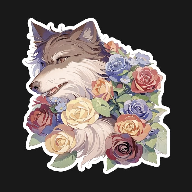 Lone Wolf With Flowers by LycheeDesign