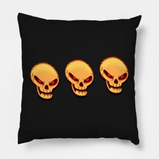 Alien skull. Trio of angry alien faces in a row in yellow. Pillow