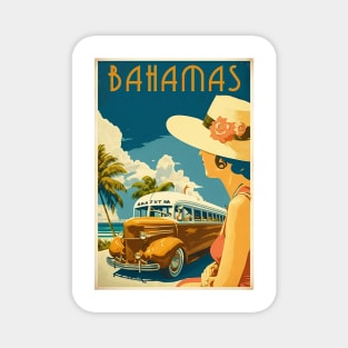 Bahamas Woman Vintage Travel Art Poster Magnet