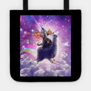 Lazer Warrior Space Cat Riding Llama Eating Pizza Tote