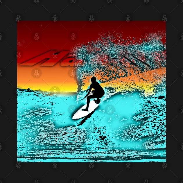 Hawaii Surfer Sunset Wave Drop by KZK101