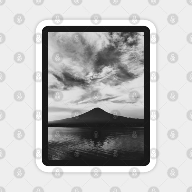 Japan - Lake Kawaguchi With Mount Fuji in Black and White Magnet by visualspectrum