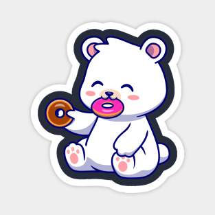 Cute Polar Bear Eating Doughnut Cartoon Magnet