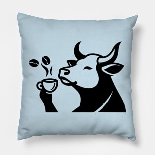 Cow Drinking Coffee Pillow