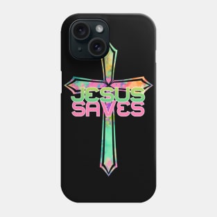 Jesus Saves with Stained Glass Cross Phone Case