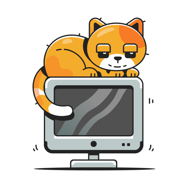 Cute Cat On Computer Cartoon Vector Icon Illustration by Catalyst Labs