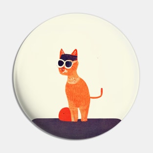 Friedrichshain Cat Retro Poster Vintage Art Cat Wall Orange Ball Illustration Pin