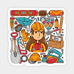 Woman Builder Kawaii Doodle Magnet