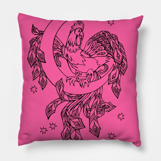 Fairyland cock Pillow by Artist Natalja Cernecka