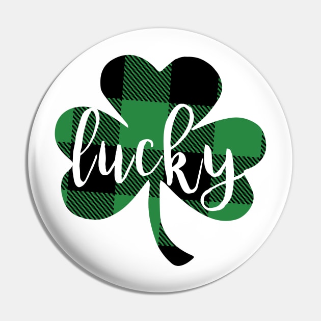 Green Buffalo Plaid Lucky Clover Pin by DesignOnEarth