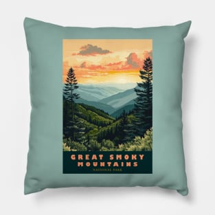 Great Smoky Mountains national park travel poster Pillow