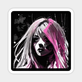 Timeless Expressions: Endearing Black and White Anime Girl Portraits Goth GOthic Fashion Dark Pink Hair Magnet